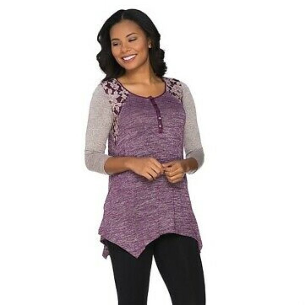 LOGO by Lori Goldstein Space Dye Color-Blocked Top